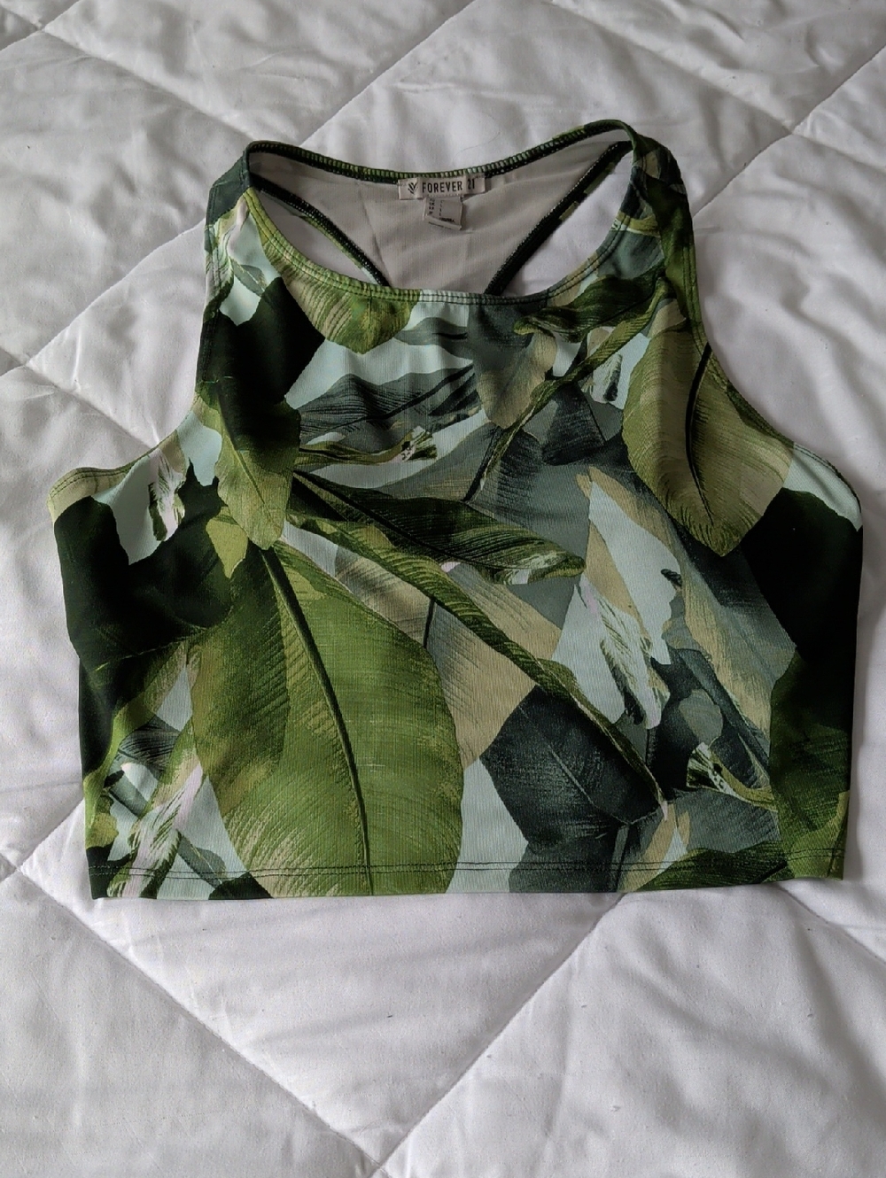 Forever 21 Green Botanical Print Crop Tank